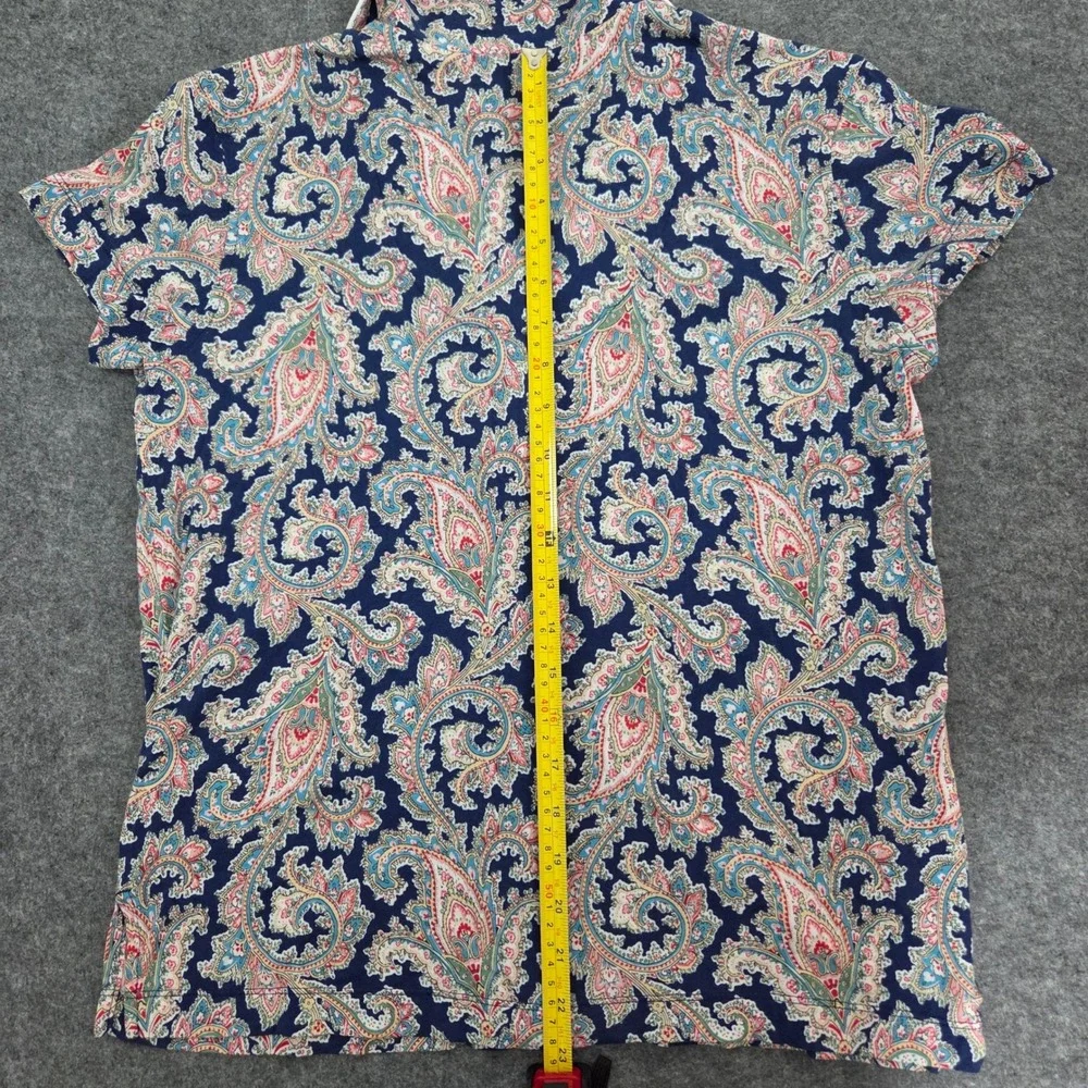 Ralph Lauren Navy Blue Paisley Cotton Blend Pajama Top Short Sleeve S